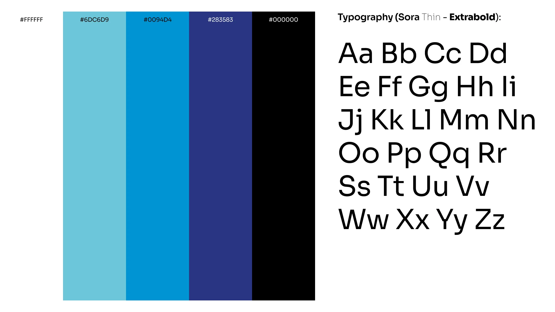 The Orka colour palette and the Sora typeface specimen