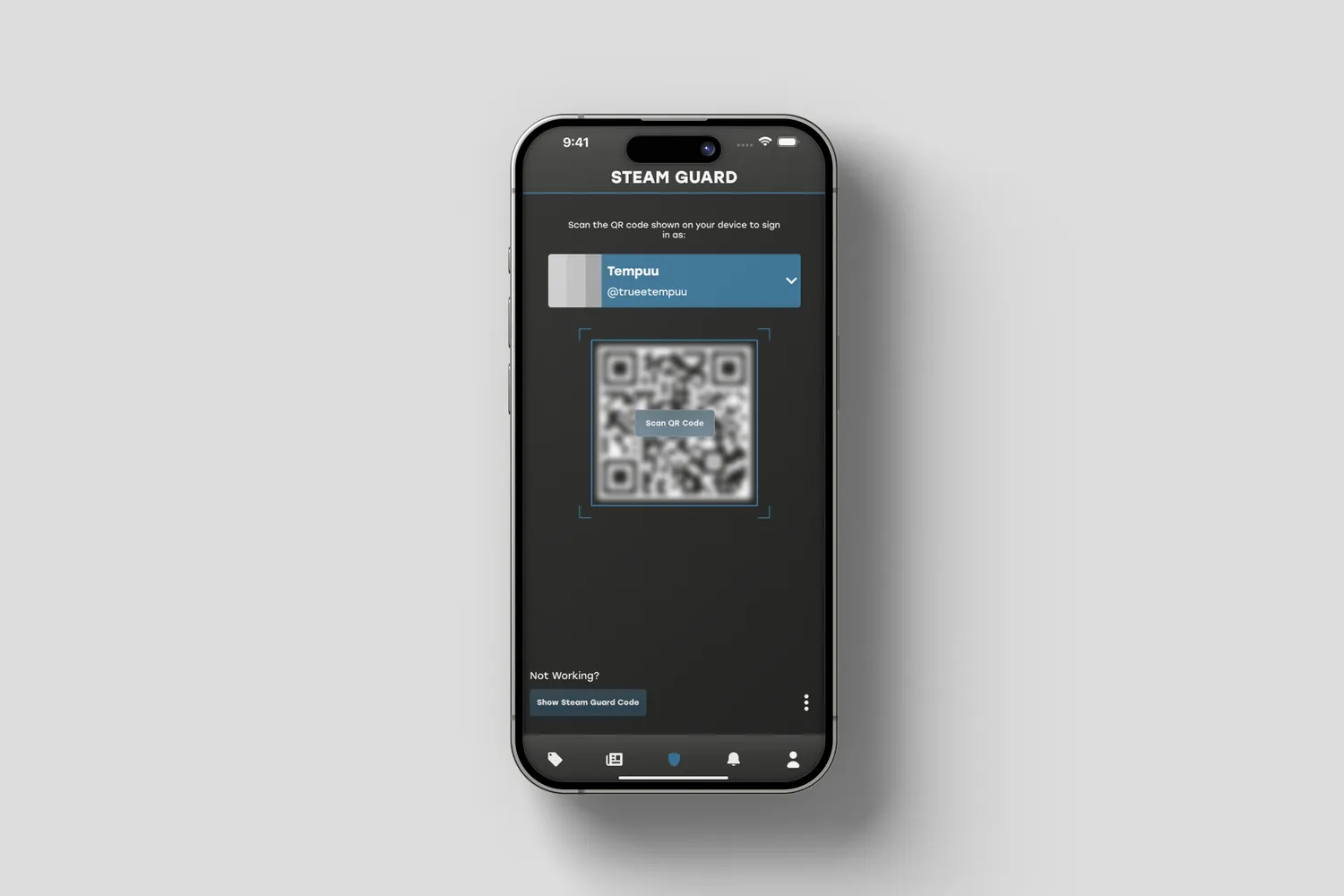 The redesigned Steam Guard screen showing the sign in QR code