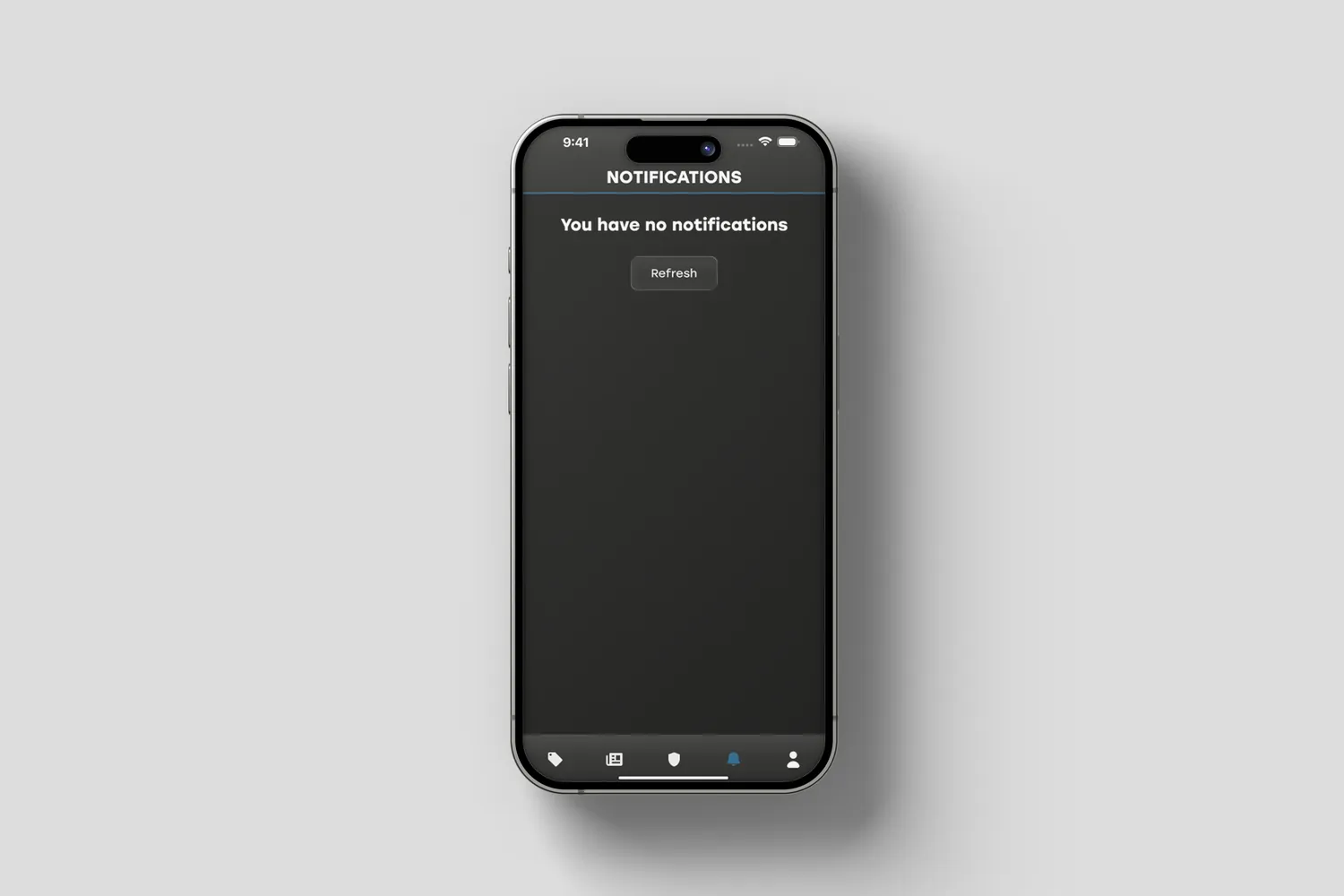 The redesigned notifications screen in its empty state