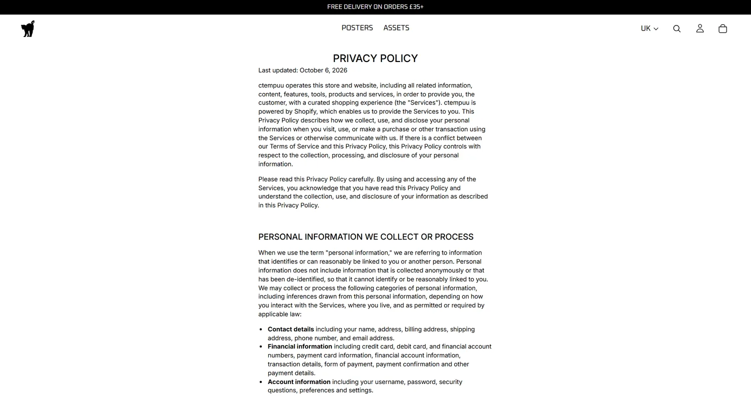 The privacy policy page set in Inter for readability